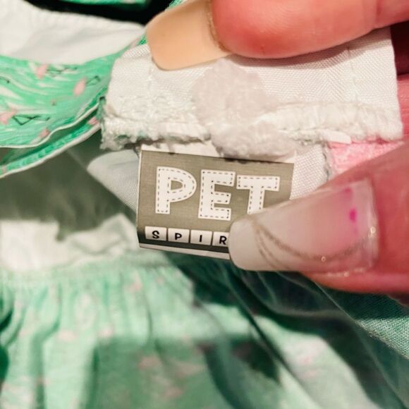 GREEN&PINK FLAMINGO RUFFLE AND BOW ADORABLE AND GIRLY DOG DRESS SIZE MED… - Picture 5 of 7